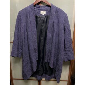 Alberto Makali Vintage 80s Blue Linen Open Front Sport Coat Blazer Jacket Sz XL